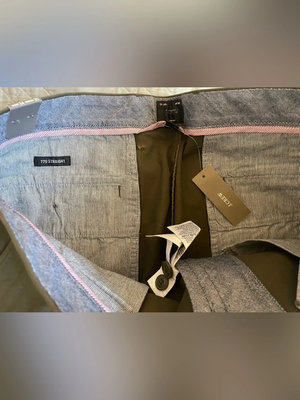 J. Crew 770M Straight-fit stretch chino pant in Catskill Green 34 NWD $98 AR886